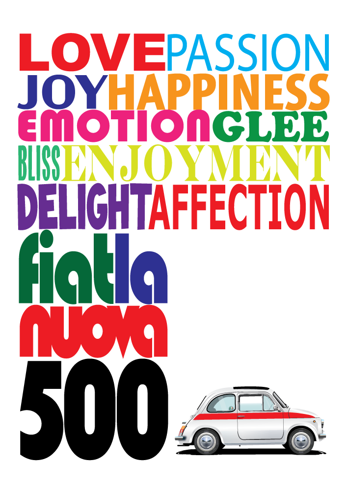 White - red stripe FIAT 500 poster on white background Love / Passion