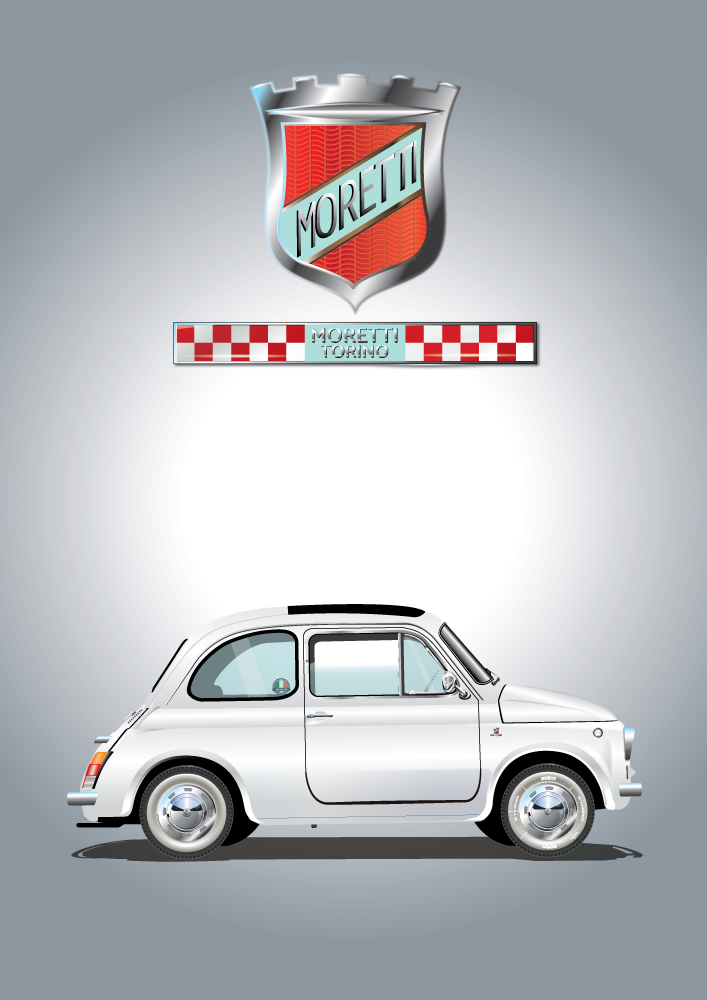FIAT poster - WHITE 500 Moretti - Grey background - Moreitti Tonino