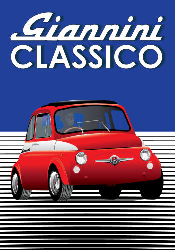 FIAT poster – Red 500 Giannini – Blue – Black Stripe background – Giannini Classico