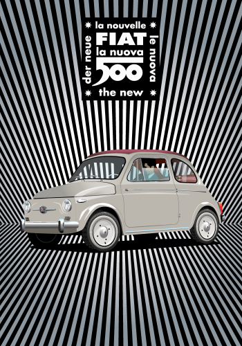 FIAT poster – NUOVA 500 – Black Stripe background – SQUARE 500 LOGO