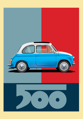 FIAT poster – NUOVA 500 – Red and blue background – 500 LOGO