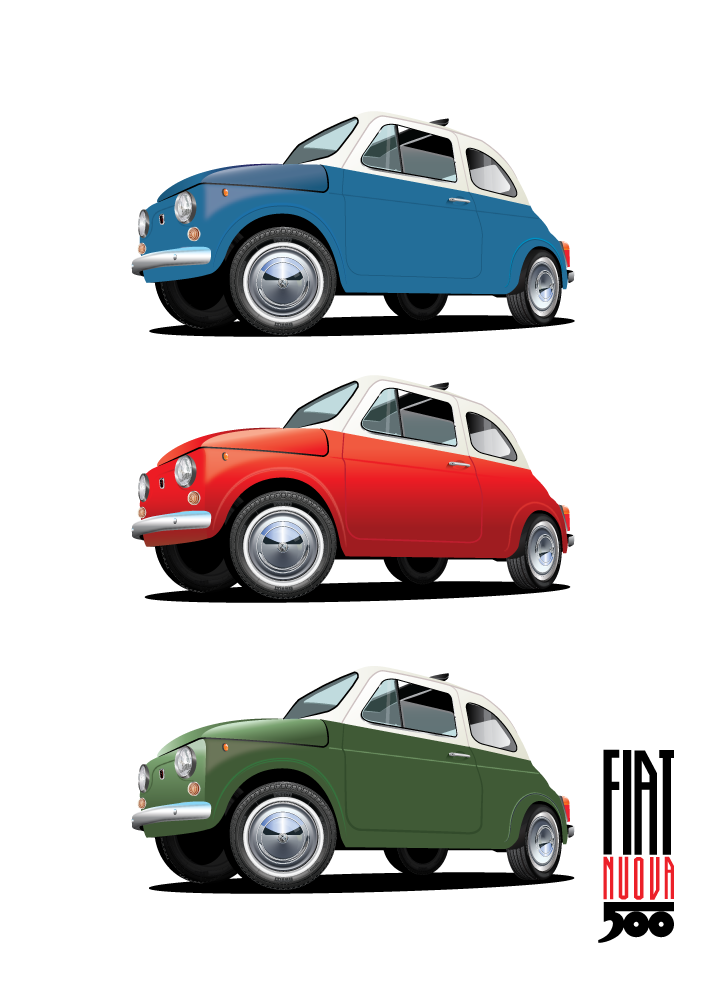 FIAT poster - NUOVA 500 X 3 - White background - Fiat Nuova 500 LOGO