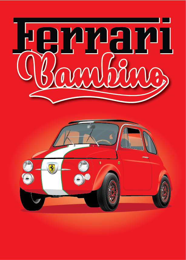 FIAT poster - NUOVA 500 Red - Red background - Ferrari Bambino