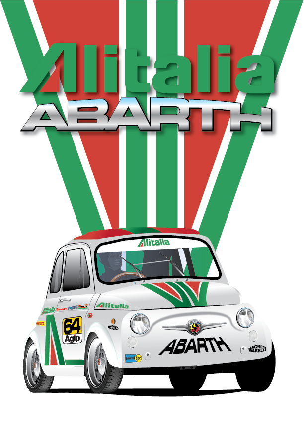FIAT poster - NUOVA 500 White - white background  - Alitalia V Stripe