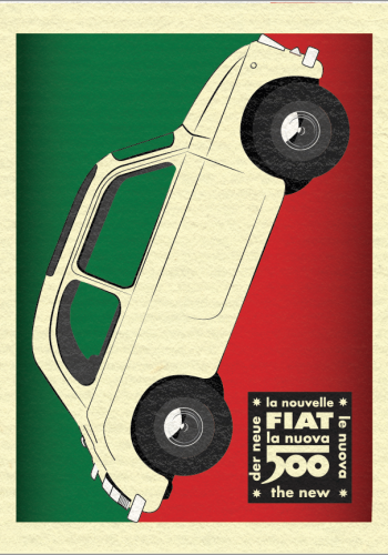 FIAT poster – Classic 500 White – Italian flag background – La Nuova Logo