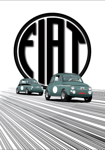 FIAT poster – Classic 500 Green Abarth – Speed background – Circular Fiat