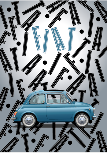 FIAT poster – Classic 500 Blue – FIAT letter background – FIAT