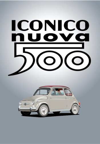 FIAT poster – Classic 500 Grey – Grey background – Iconico Nuova 500 logo