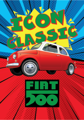 FIAT poster – Classic 500 Red and White – Pop art zoom background – Icon Classic Fiat 500
