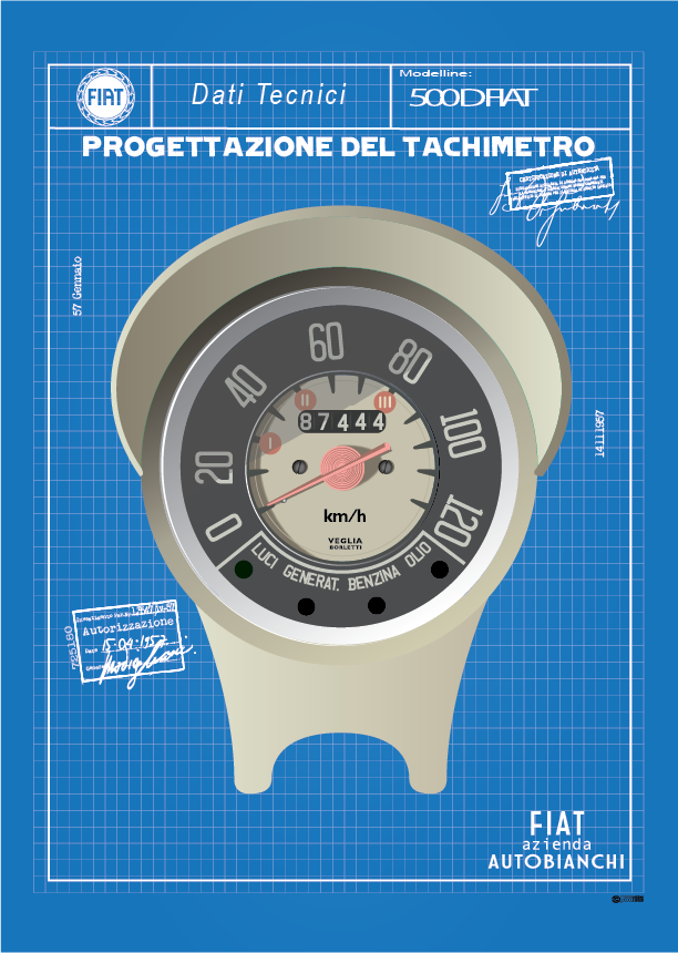 FIAT poster - Nuova 500 Speedo - Blueprint background