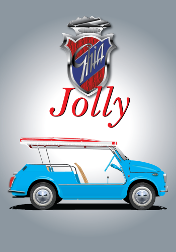 FIAT poster – 500 Ghia Jolly – Grey Background – Ghia Logo