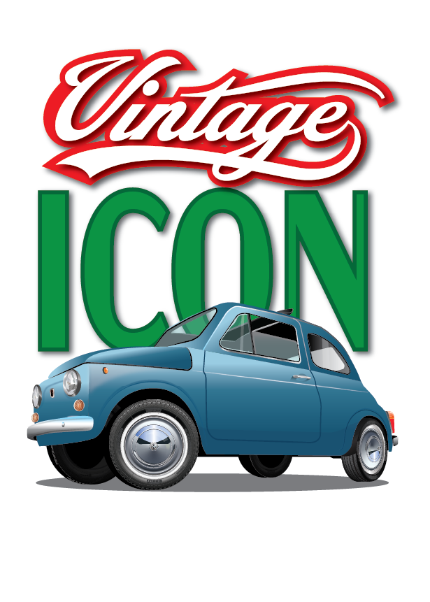FIAT poster - Classic 500 Vintage Icon  - White Background - Fiat 500 Blue