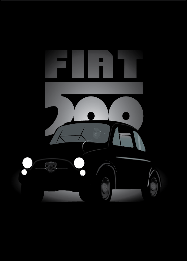 FIAT poster - Classic 500 NUOVA - Black Background Silhouette - Fiat 500 Black - FIAT 500 logo